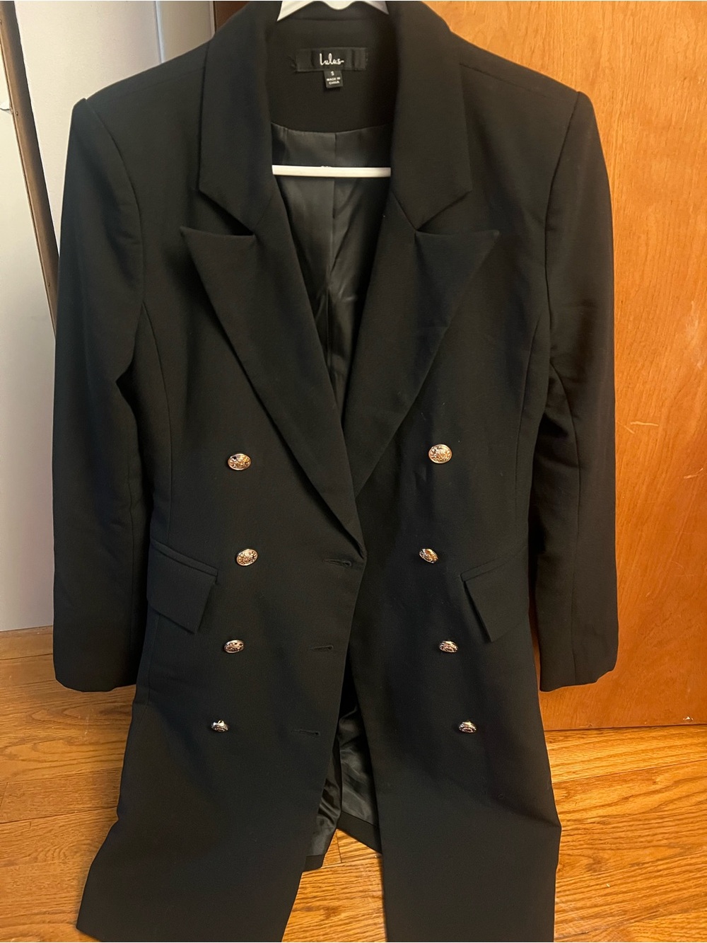Lulu's Black Double-Breasted Blazer with Gold Buttons